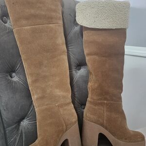 Tan Suede Knee-High Boots